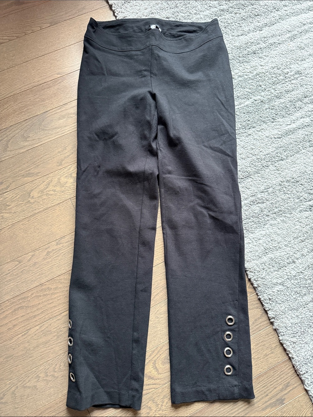 Black Stretch Knit Pants with Eyelet Detail